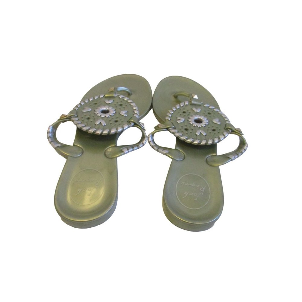 SAC*Jack Rogers Green and Silver Metallic Medallion Motif Thong Sandal - Picture 4 of 5